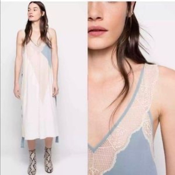 Zadig & Voltaire
Blue Rayen Silk Lace Patchwork Midi Short Casual Dress - Picture 1 of 8